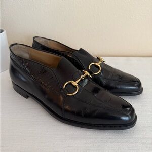 R.Martegani for CUZZENS Black Croc
Leather Dressy Loafers with Gold Buckle Italy